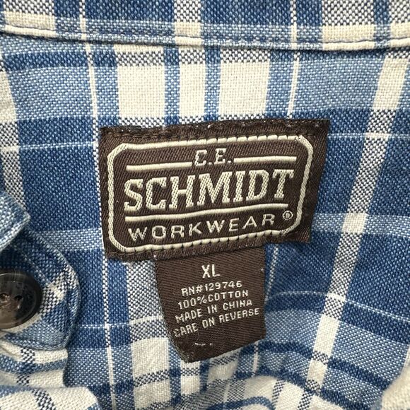 CE Schmidt Shirt Mens XL Flannel Blue White Plaid Long Sleeve Button Down - Picture 2 of 6